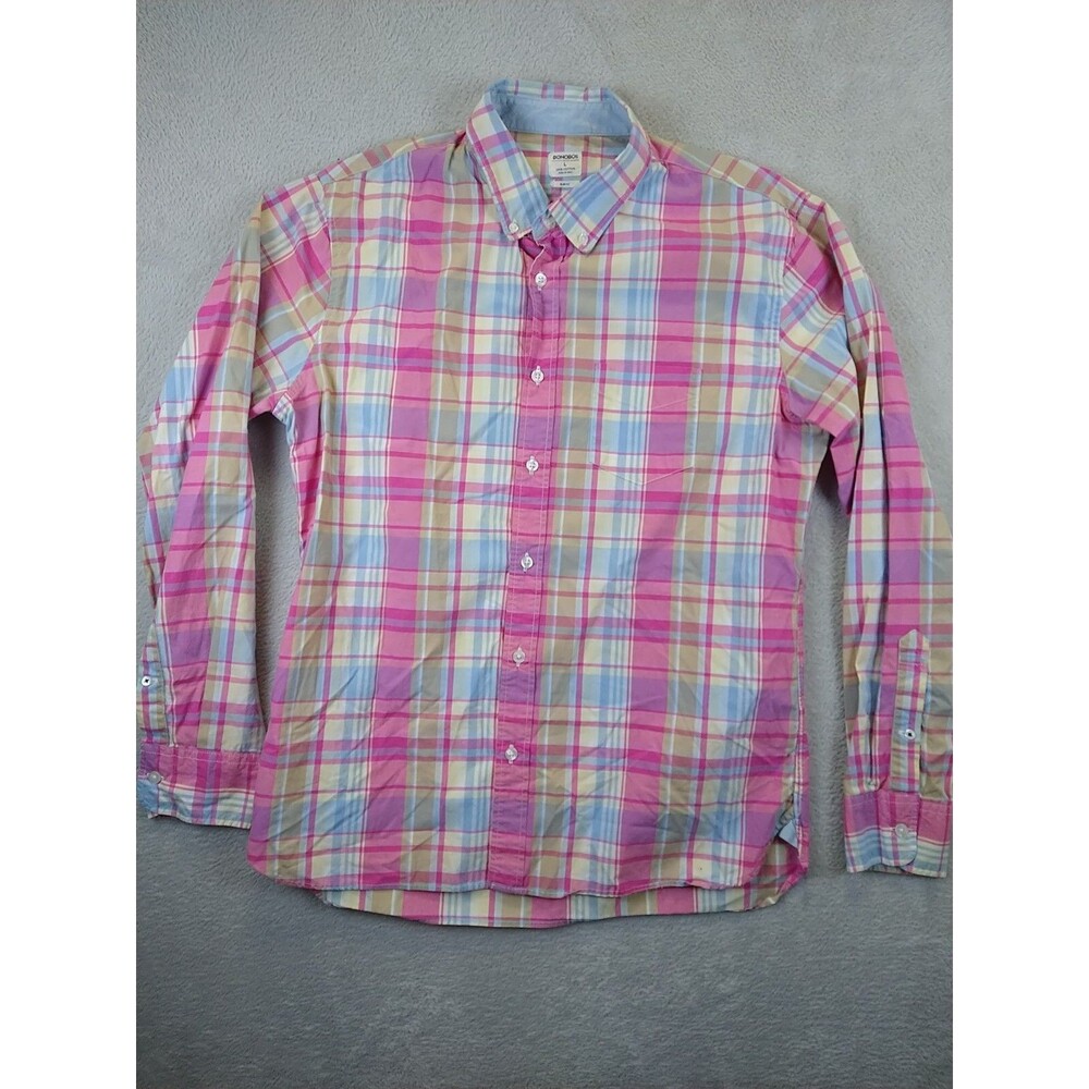 Bonobos Mens Large Casual Button Down Shirt Slim Fit Pink Blue Cotton Pocket